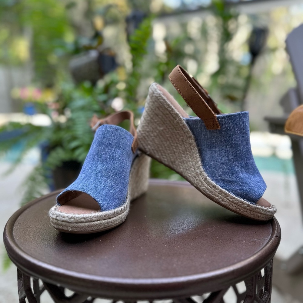 Toms Blue Denim Espadrille Wedges